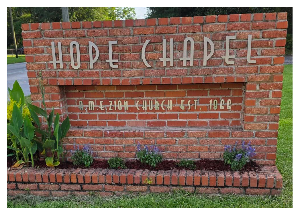 Hope Chapel A.M.E. Zion Church brick marquee sign, established 1866